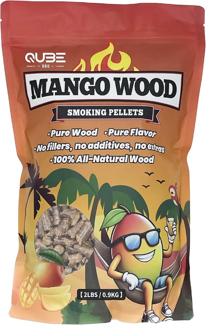 QUBE BBQ Taiwanese Mango Wood Smoking Pellets | Sweet Tropical BBQ Smoke | Use Less, Taste More | 100% Natural Hardwood for All Grills & Smokers | 2lb Bag - Image 1